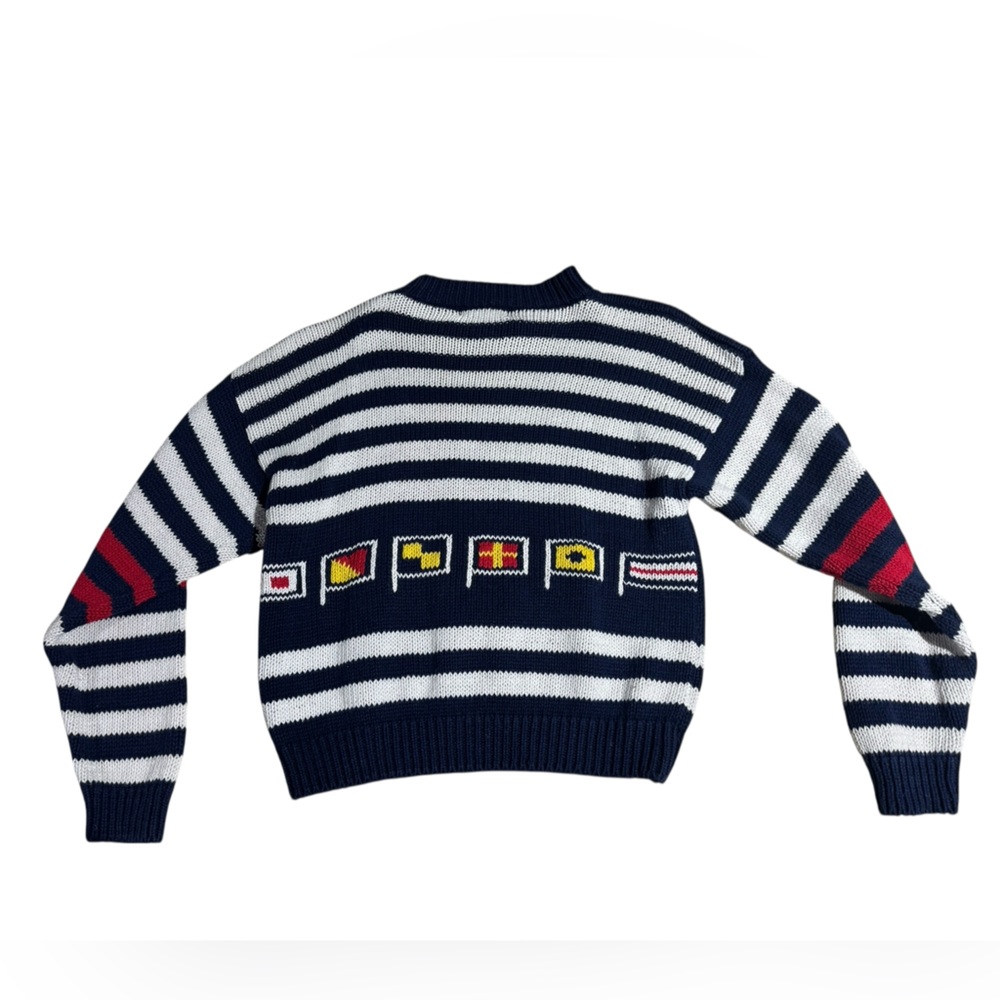 Vintage Sailboat Handknit Sweater Nautical Maritime Knit Striped Crewneck Medium - Picture 2 of 4